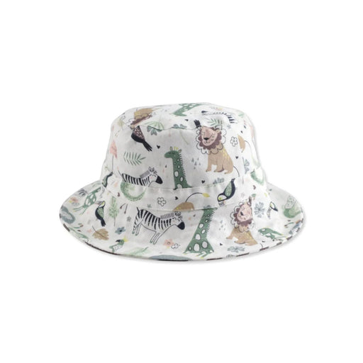 Bucket Hat  - African Plains in safari animal print with striped reverse in cotton twill