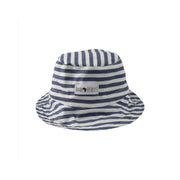 rEVERSE OF Bucket Hat – Otto the Octopus reversible cotton sun hat with blue octopus ocean print and blue and white stripes on the reverse