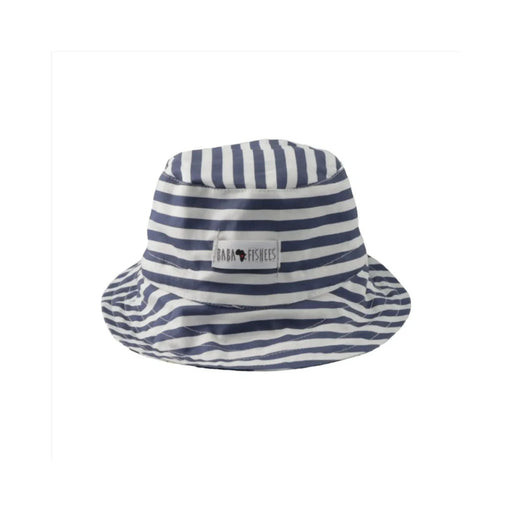 rEVERSE OF Bucket Hat – Otto the Octopus reversible cotton sun hat with blue octopus ocean print and blue and white stripes on the reverse