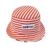 Bucket Hat – Rust Ellie reversible cotton sun hat rust-and-white stripe with safari animal print on reverse