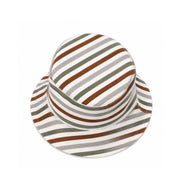 Bucket Hat - Zebra Party reversible cotton twill hat with zebras, cheetahs, elephants, tortoises and striped on reverse side.