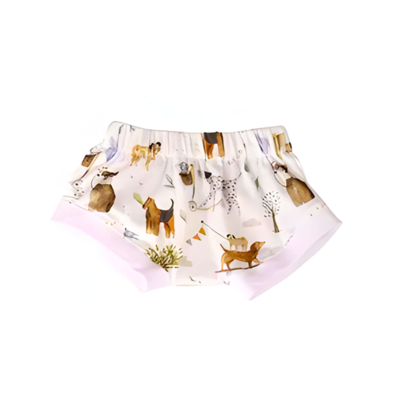 Bummies – Dogs Playground cotton baby shorts with dog-themed print