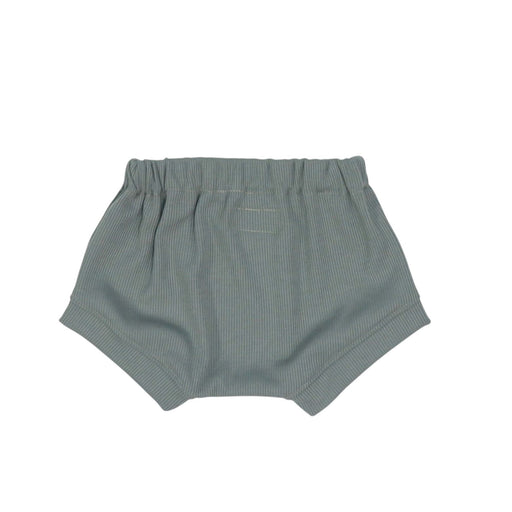 Back view of Sage green ribbed baby bummies with soft elastic waistband