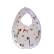 White bib with kameelperde in soft browns closed