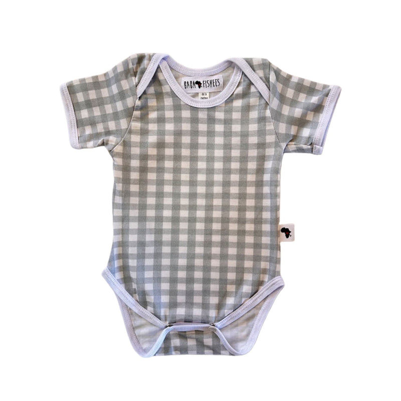 Classic Onesie - Short Sleeve - Gingham - Sage Green  with short sleeves and press studs