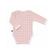 Back view of Classic Onesie - Long Sleeve - Gingham - Pink  with long sleeves and press studs