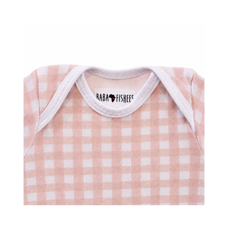 Neckline of Classic Onesie - Long Sleeve - Gingham - Pink  