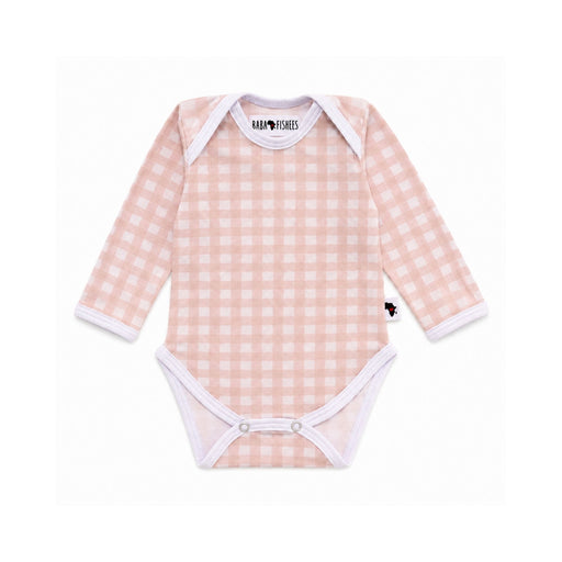 Classic Onesie - Long Sleeve - Gingham - Pink  with long sleeves and press studs