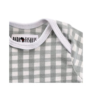 Neckline of Classic Onesie - Long Sleeve - Gingham - Sage Green  with long sleeves and press studs