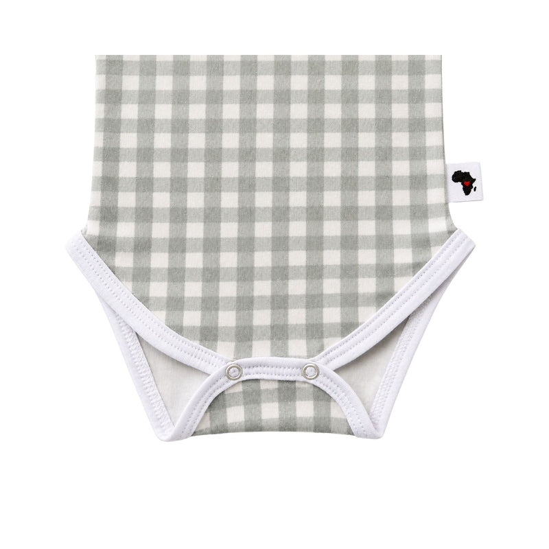 Classic Onesie - Long Sleeve - Gingham - Sage Green showing press studs
