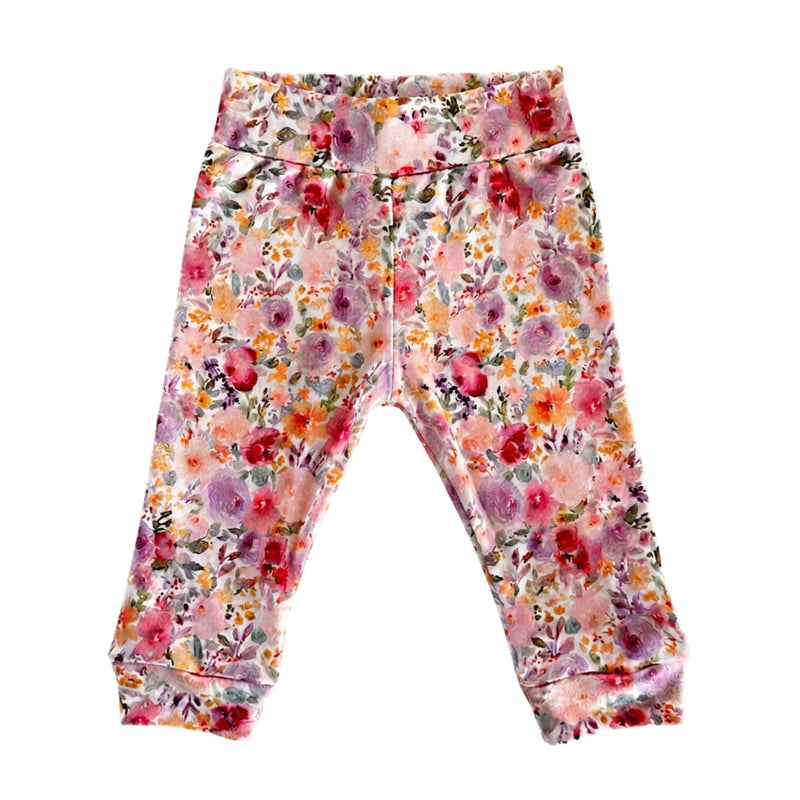Cuff Pants - Floral Fantasy with pink, purple and orange floral print and cuffed ankles