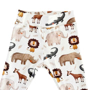 Cuff Pants - Okapi in white with okapi, elephant, lion, rhino and crocodile print and cuffed ankles - waistband up close