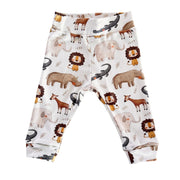 Cuff Pants - Okapi in white with okapi, elephant, lion, rhino and crocodile print and cuffed ankles