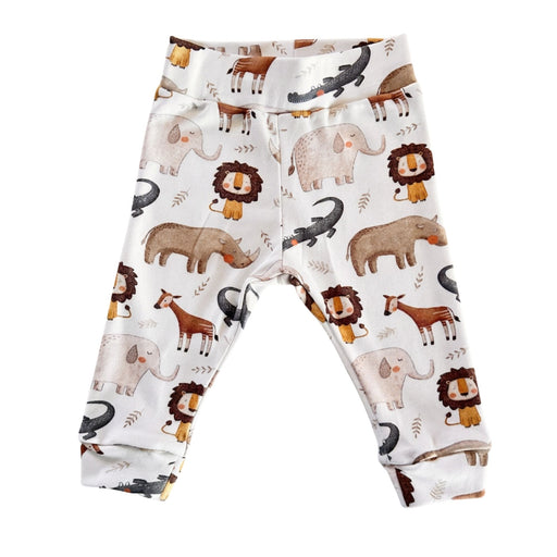 Cuff Pants - Okapi in white with okapi, elephant, lion, rhino and crocodile print and cuffed ankles