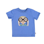 Tee Shirt - Felix - Placement Print denim blue kids’ tee with binoculars character illustration