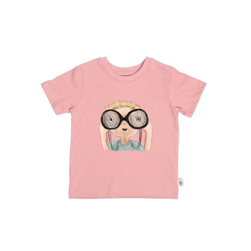 Tee Shirt - Felix - Placement Print dusty pink kids’ tee with binoculars character illustration