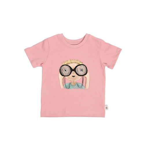 Tee Shirt - Felix - Placement Print dusty pink kids’ tee with binoculars character illustration