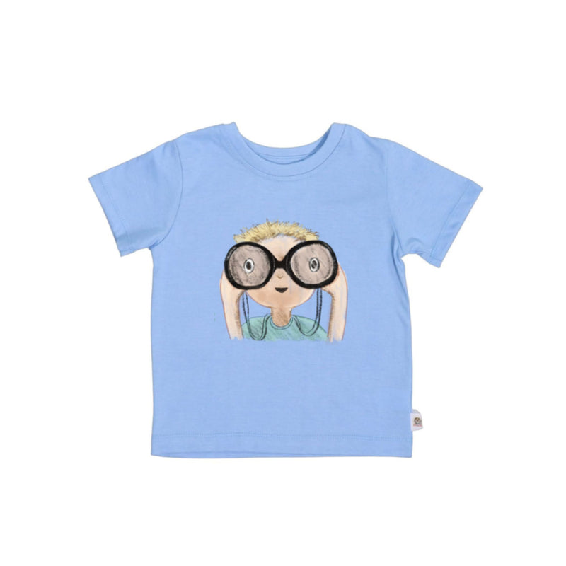 Tee Shirt - Felix - Placement Print sky blue kids’ tee with binoculars character illustration