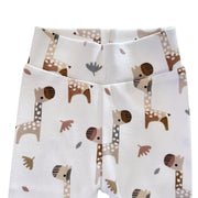 CUFF PANTS - KAMEELPERD White baby footy pants with giraffe and neutral animal print closeup of waistband