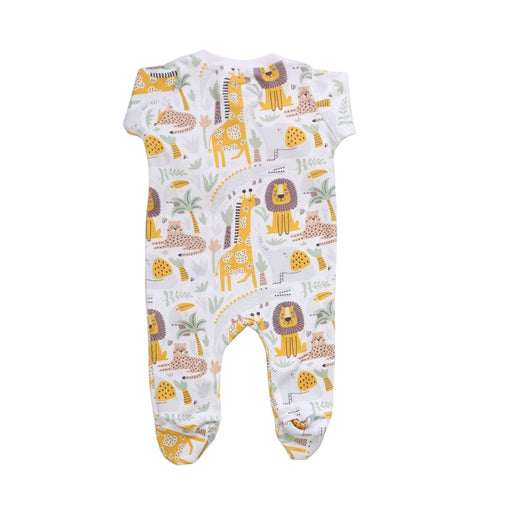 Back of Footy Romper – African Pride baby sleepsuit made from cotton and lycra with lion and giraffe safari print