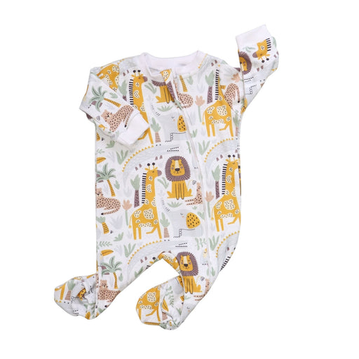 Footy Romper – African Pride baby sleepsuit made from cotton and lycra with lion and giraffe safari print
