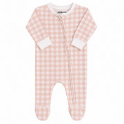 Footy Romper - Pink Gingham 100% cotton interlock baby sleepsuit with front zip and footed legs