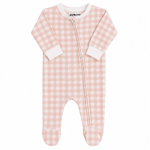 Footy Romper - Pink Gingham 100% cotton interlock baby sleepsuit with front zip and footed legs