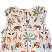 Back neckline close-up of the Two By Two Frilly Neck Romper showing the single press-stud fastening and bound edges