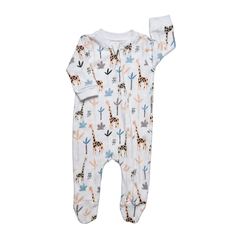 Giraffe Print Long Sleeve Footy Romper