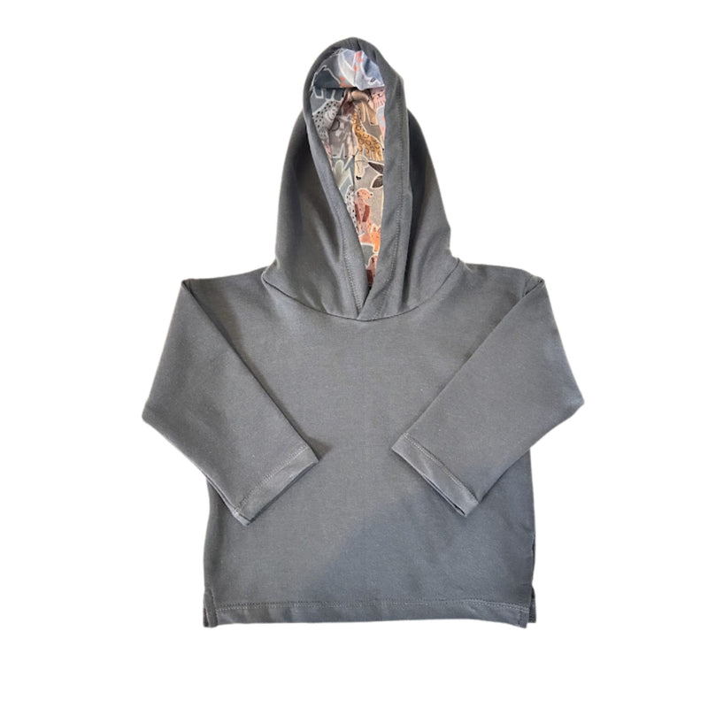 Airforce Blue children’s hoodie with Meerkat Manor animal-print lined hood