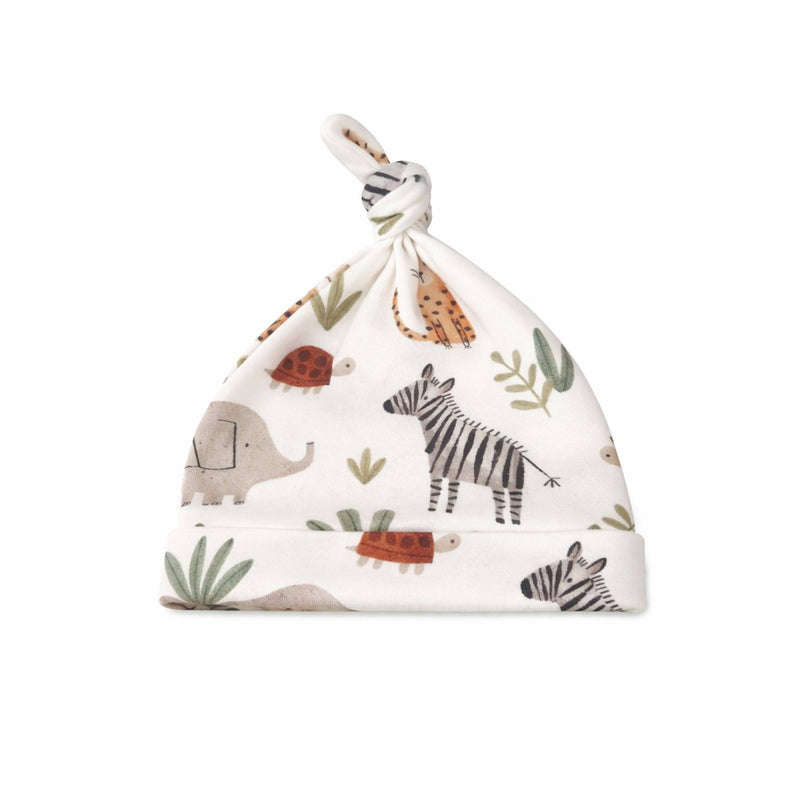 Knot Beanie - Zebra Party cotton baby beanie with zebra and safari animal print