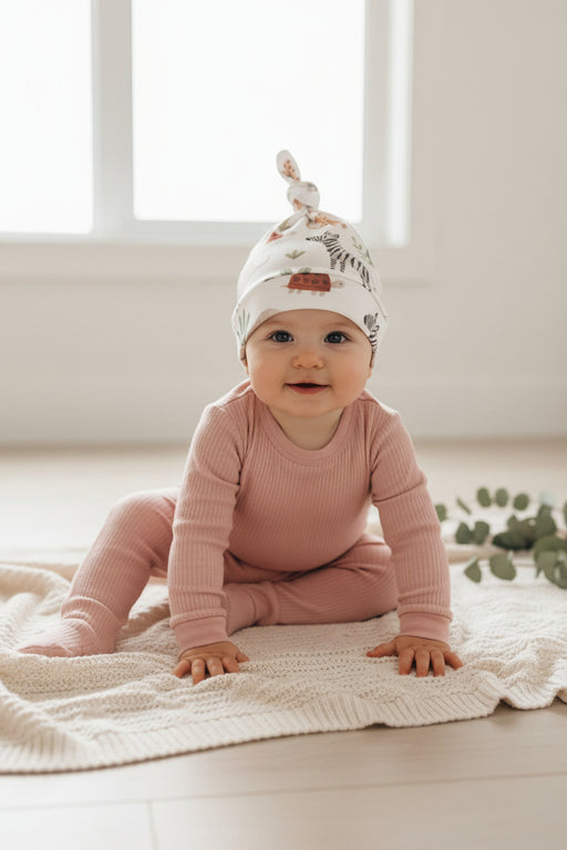 Knot Beanie - Zebra Party cotton baby beanie with zebra and safari animal print
