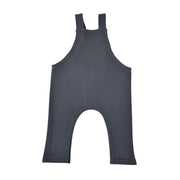 Back view of an Airforce Blue Knot Dungaree Long Leg with adjustable shoulder straps, metal grommets, and a small Baba Fishees label on the chest pocket.