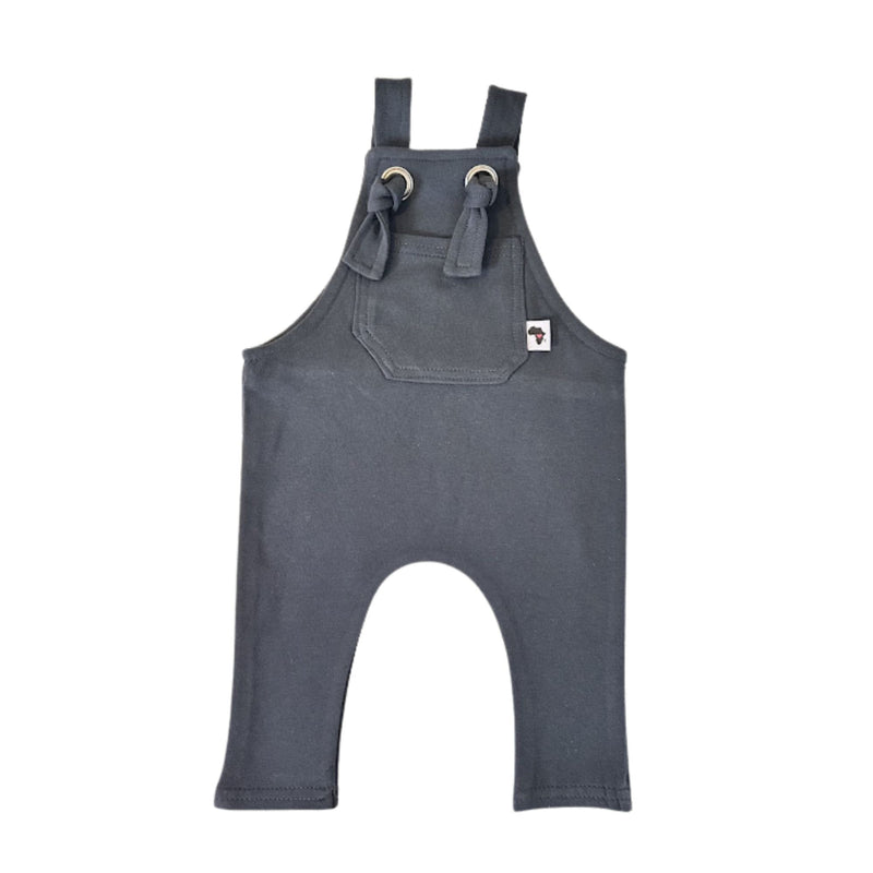 An Airforce Blue Knot Dungaree Long Leg with adjustable shoulder straps, metal grommets, and a small Baba Fishees label on the chest pocket.