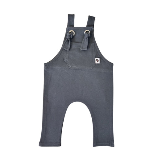 An Airforce Blue Knot Dungaree Long Leg with adjustable shoulder straps, metal grommets, and a small Baba Fishees label on the chest pocket.