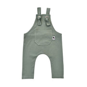  Knot Dungaree Long Leg in Mint Green with adjustable shoulder straps, metal grommets, and a small Baba Fishees label on the chest pocket.