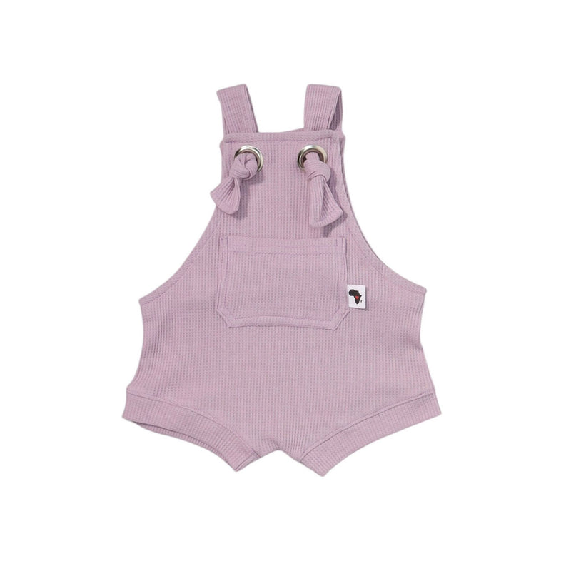 Knot Dungaree - short-waffle weave - a lilac ribbed romper with knot straps 