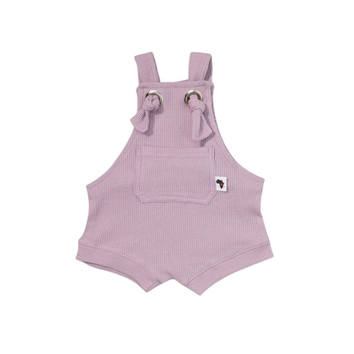 Knot Dungaree - short-waffle weave - a lilac ribbed romper with knot straps 
