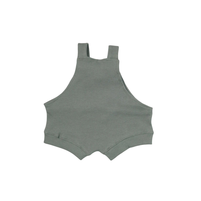 Back of Knot Dungaree - short-waffle weave - a lilac ribbed romper with knot straps 