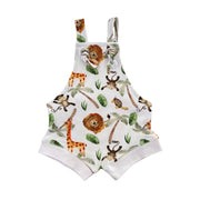 Knot Dungaree - Simba Watercolour white cotton baby romper with lion, giraffe and monkey print