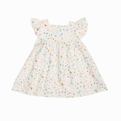 Mocca dress with a tweety bird print in pastel colours on a white background