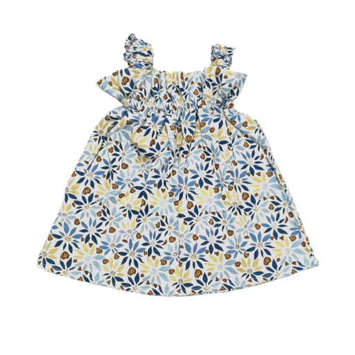 Cute little Ruffle Dress with Flower Wheels in blues and browns