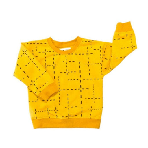 Mustard coloured sweat shirt with a black dash line pattern