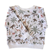 Back view of White Sweat Shirt - Two by Two with African animals, flamingos and palm trees