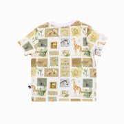 Back view of Tee Shirt – Safari Stamps cotton and lycra kids tee with safari animal stamp print