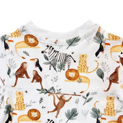 Back neckline: Close-up of the back neckline and Watercolour Jungle animal print