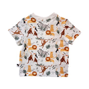 Back view: Back of white Tee Shirt - Watercolour Jungle with African jungle animals and foliage