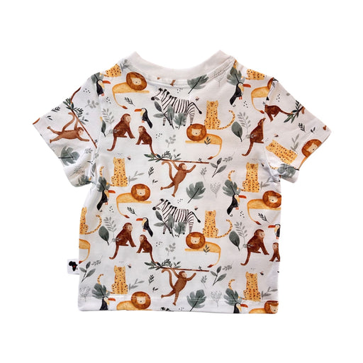 Back view: Back of white Tee Shirt - Watercolour Jungle with African jungle animals and foliage