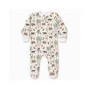 Baba Fishees Two By Two Print of elephants, zebras, cheetahs and palm trees Footy Romper