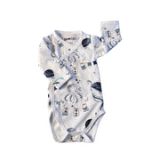 Wrap Onesie - LS - Otto the Octopus in white with octopus, turtles, bunting and ocean-themed details